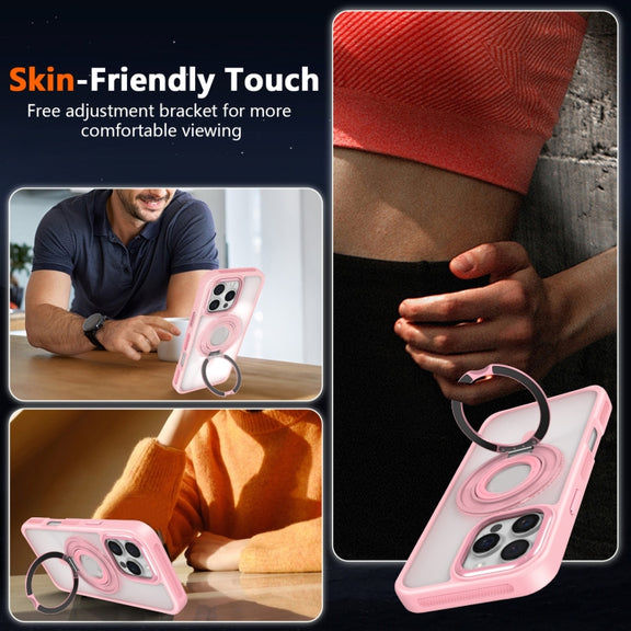 For iPhone 16 Pro Max Skin Feel Transparent 360 Degree Rotating Silicone Ring Holder Phone Case(Orange)