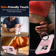 For iPhone 16 Plus Skin Feel Transparent 360 Degree Rotating Silicone Ring Holder Phone Case(Black)