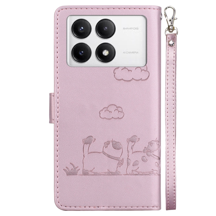 For Redmi K70 / K70 Pro Cute Cats RFID Leather Phone Case(Rose Gold)
