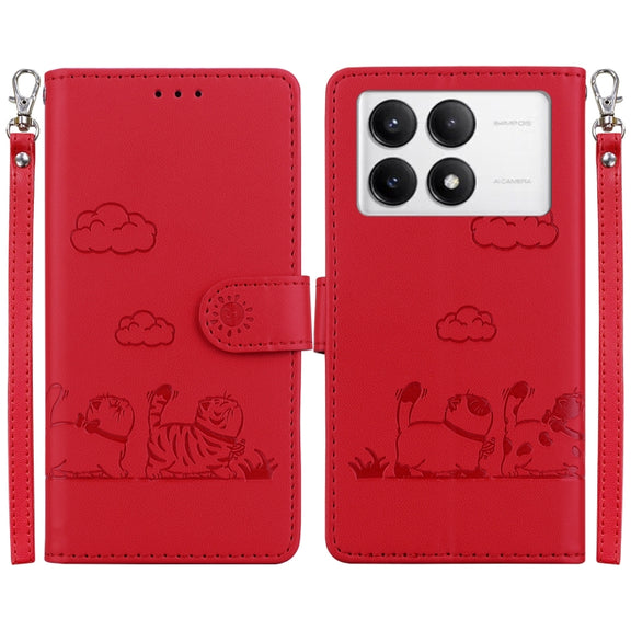 For Redmi K70 / K70 Pro Cute Cats RFID Leather Phone Case(Red)