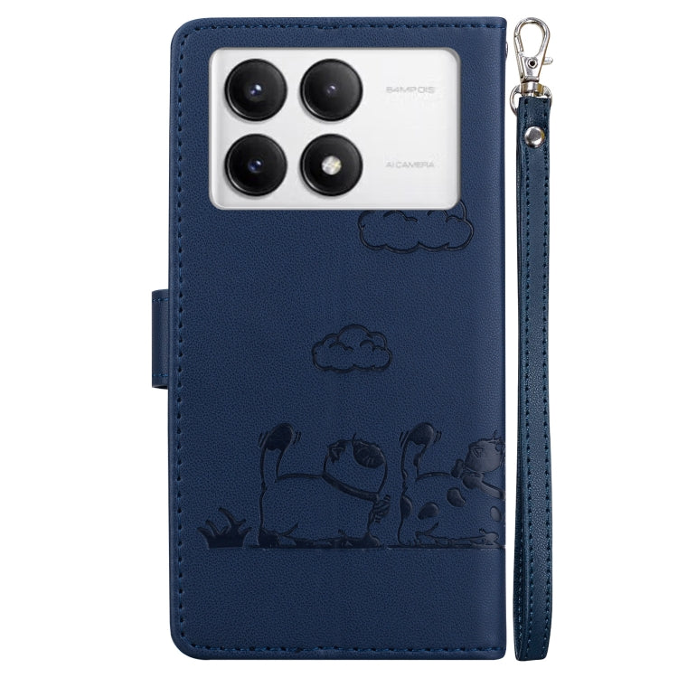 For Redmi K70 / K70 Pro Cute Cats RFID Leather Phone Case(Blue)