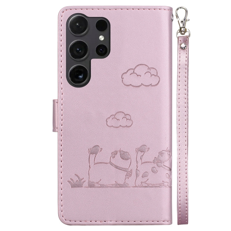 For Samsung Galaxy S25 Ultra 5G Cute Cats RFID Leather Phone Case(Rose Gold)