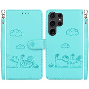For Samsung Galaxy S25 Ultra 5G Cute Cats RFID Leather Phone Case(Green)