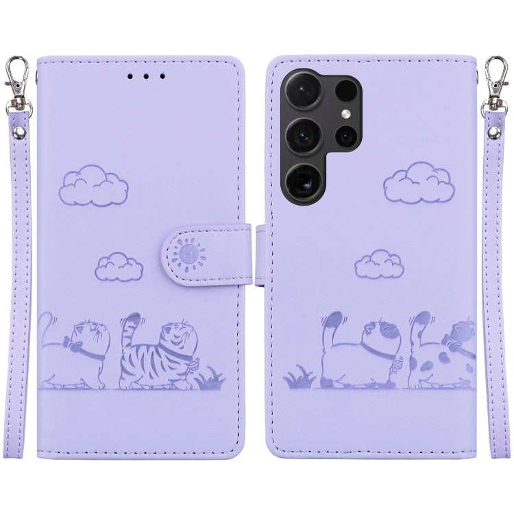 For Samsung Galaxy S25 Ultra 5G Cute Cats RFID Leather Phone Case(Purple)