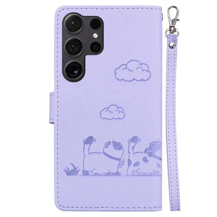 For Samsung Galaxy S25 Ultra 5G Cute Cats RFID Leather Phone Case(Purple)