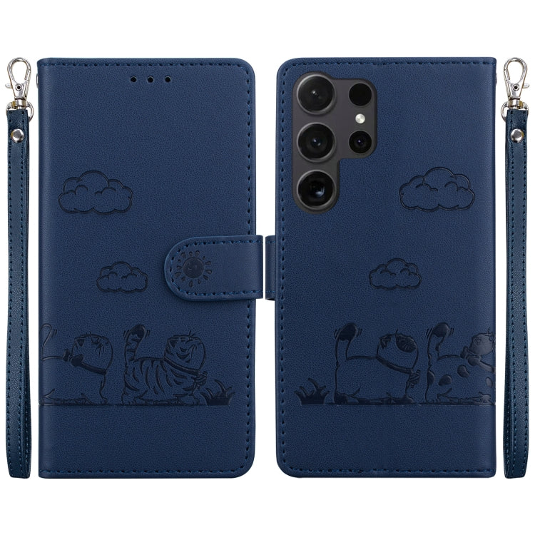 For Samsung Galaxy S25 Ultra 5G Cute Cats RFID Leather Phone Case(Blue)