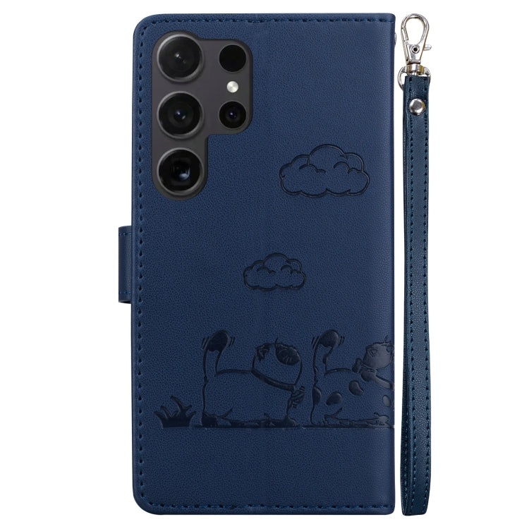 For Samsung Galaxy S25 Ultra 5G Cute Cats RFID Leather Phone Case(Blue)