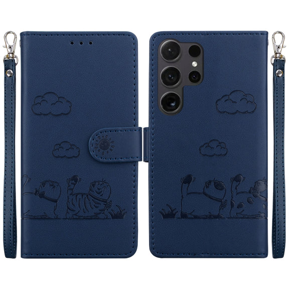 For Samsung Galaxy S25 Ultra 5G Cute Cats RFID Leather Phone Case(Blue)