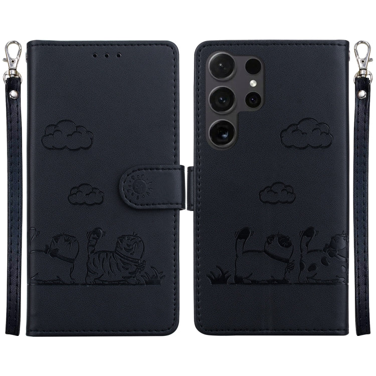For Samsung Galaxy S25 Ultra 5G Cute Cats RFID Leather Phone Case(Black)