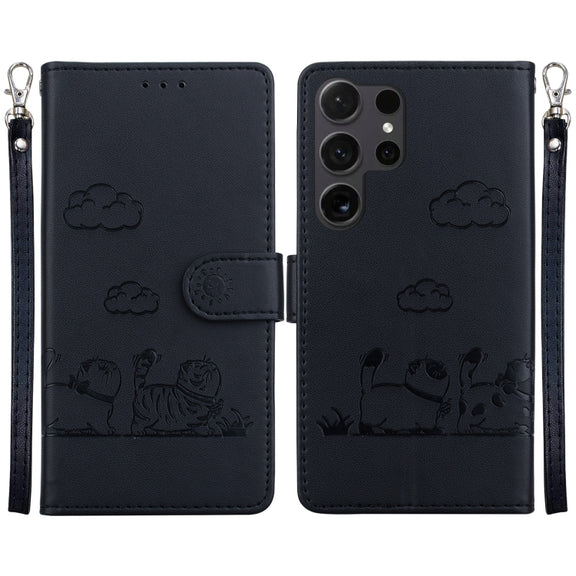 For Samsung Galaxy S25 Ultra 5G Cute Cats RFID Leather Phone Case(Black)