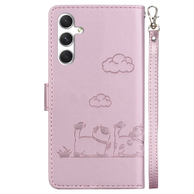 For Samsung Galaxy S25 5G Cute Cats RFID Leather Phone Case(Rose Gold)