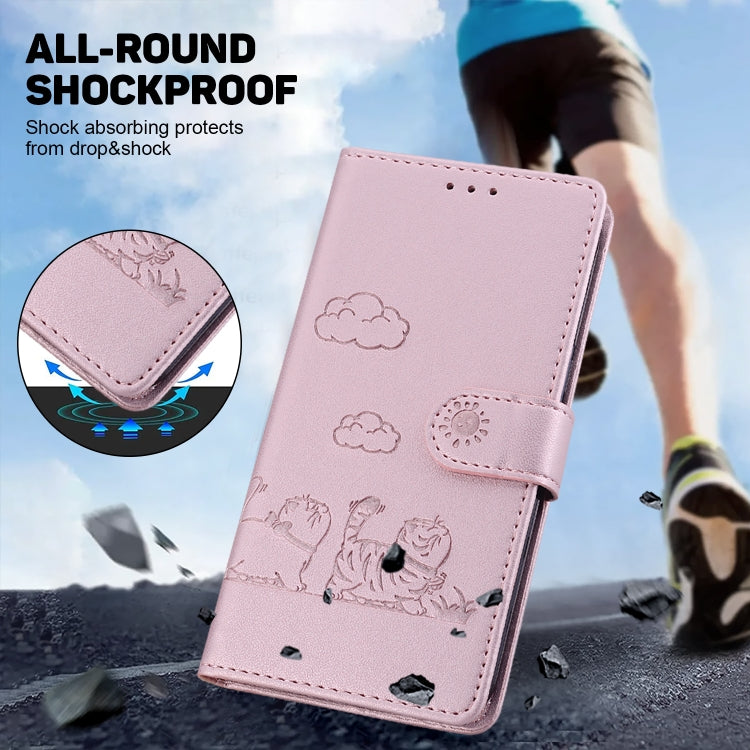 For Samsung Galaxy S25 5G Cute Cats RFID Leather Phone Case(Rose Gold)