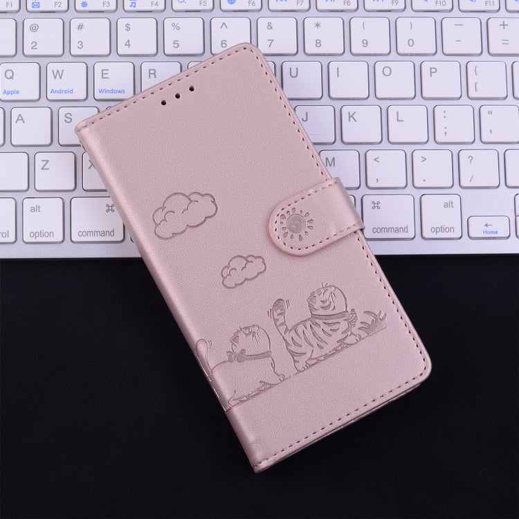 For Samsung Galaxy S25 5G Cute Cats RFID Leather Phone Case(Rose Gold)