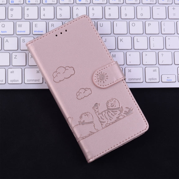 For Samsung Galaxy S25 5G Cute Cats RFID Leather Phone Case(Rose Gold)