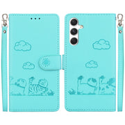 For Samsung Galaxy S25 5G Cute Cats RFID Leather Phone Case(Green)