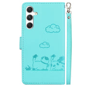 For Samsung Galaxy S25 5G Cute Cats RFID Leather Phone Case(Green)