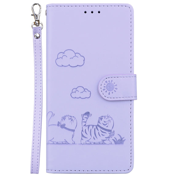 For Samsung Galaxy S25 5G Cute Cats RFID Leather Phone Case(Purple)