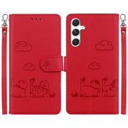 For Samsung Galaxy S25 5G Cute Cats RFID Leather Phone Case(Red)
