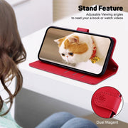 For Samsung Galaxy S25 5G Cute Cats RFID Leather Phone Case(Red)