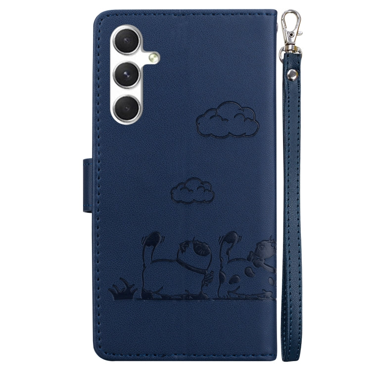 For Samsung Galaxy S25 5G Cute Cats RFID Leather Phone Case(Blue)