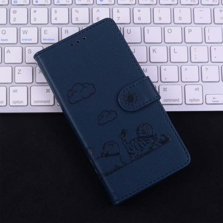 For Samsung Galaxy S25 5G Cute Cats RFID Leather Phone Case(Blue)