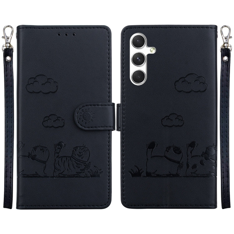 For Samsung Galaxy S25 5G Cute Cats RFID Leather Phone Case(Black)