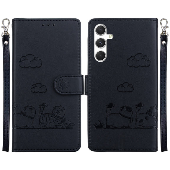 For Samsung Galaxy S25 5G Cute Cats RFID Leather Phone Case(Black)