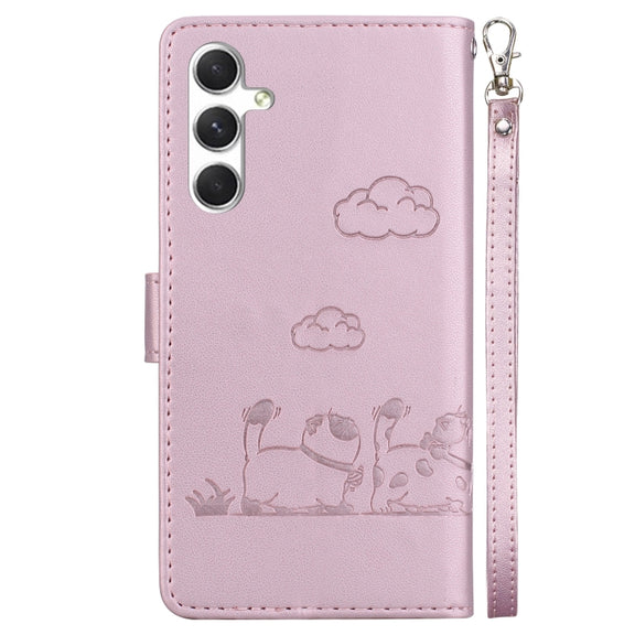 For Samsung Galaxy S25+ 5G Cute Cats RFID Leather Phone Case(Rose Gold)