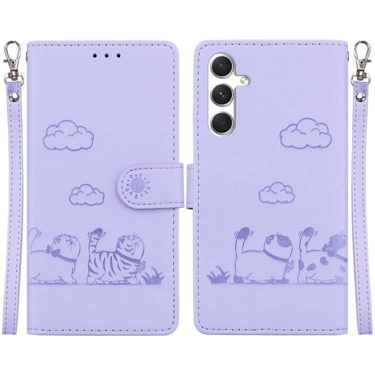 For Samsung Galaxy S25+ 5G Cute Cats RFID Leather Phone Case(Purple)