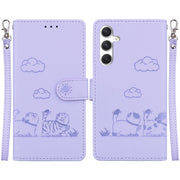 For Samsung Galaxy S25+ 5G Cute Cats RFID Leather Phone Case(Purple)