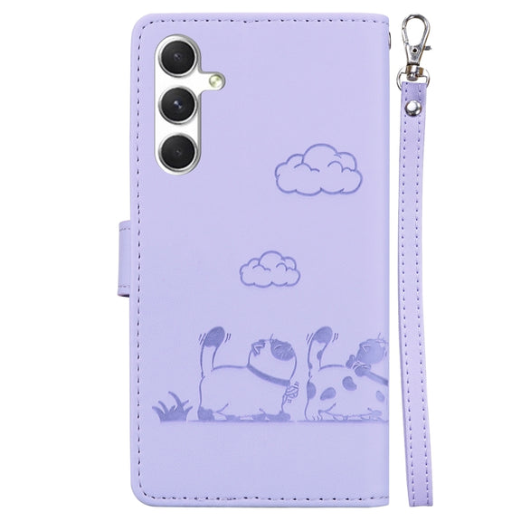 For Samsung Galaxy S25+ 5G Cute Cats RFID Leather Phone Case(Purple)