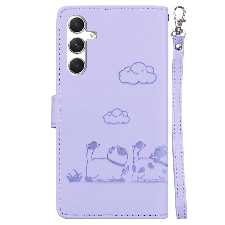 For Samsung Galaxy S25+ 5G Cute Cats RFID Leather Phone Case(Purple)