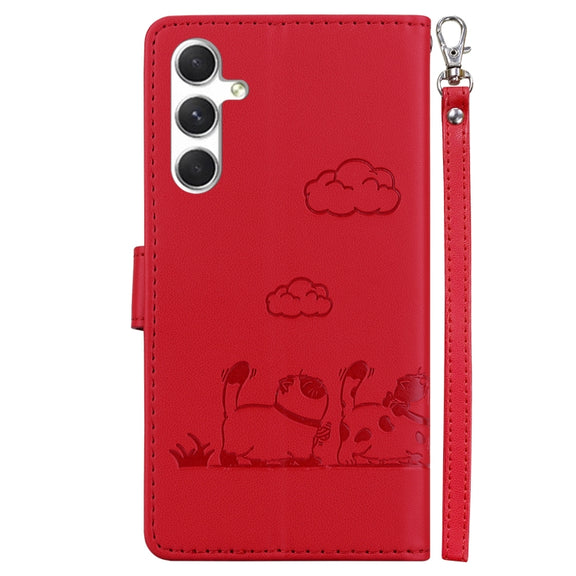 For Samsung Galaxy S25+ 5G Cute Cats RFID Leather Phone Case(Red)
