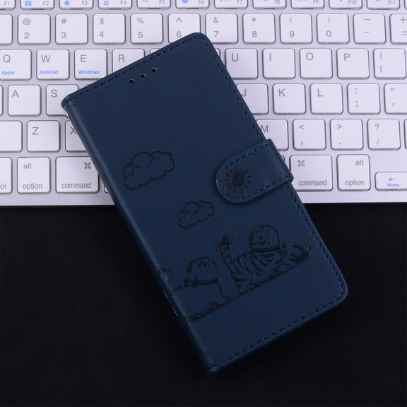 For Samsung Galaxy S25+ 5G Cute Cats RFID Leather Phone Case(Blue)