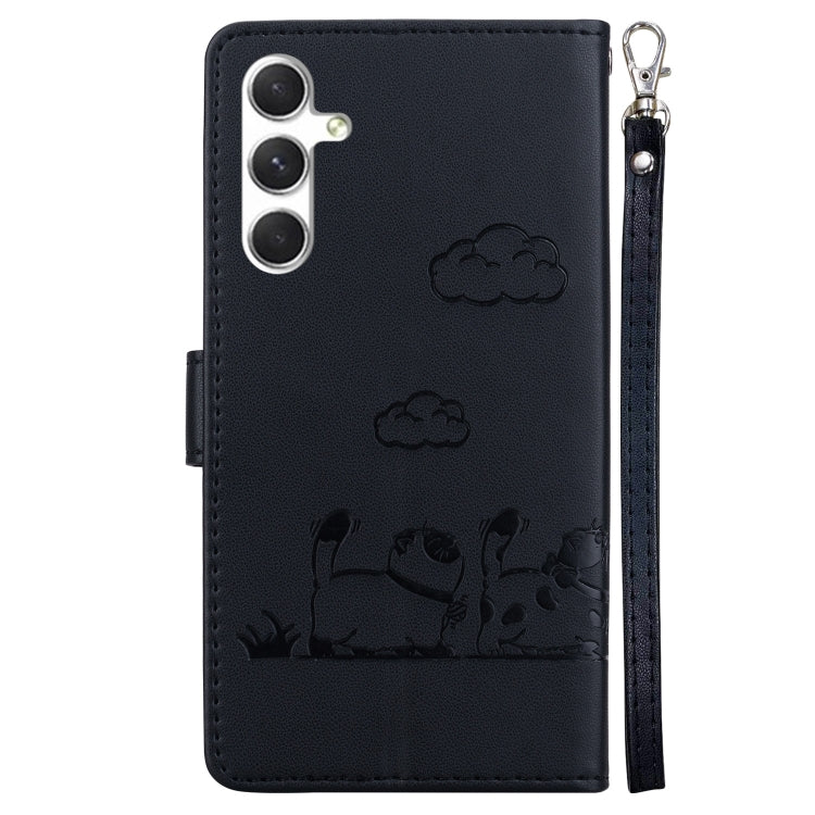 For Samsung Galaxy S25+ 5G Cute Cats RFID Leather Phone Case(Black)