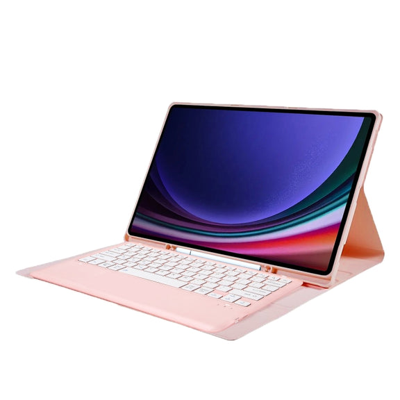 For Samsung Galaxy Tab S10 Ultra A910B Pen Slot Detachable Bluetooth Keyboard Leather Tablet Case(Pink)