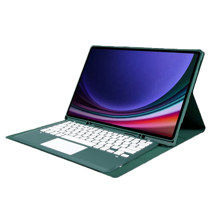 For Samsung Galaxy Tab S10 Ultra A910B-A Touch Pad Detachable Bluetooth Keyboard Leather Tablet Case(Dark Green)
