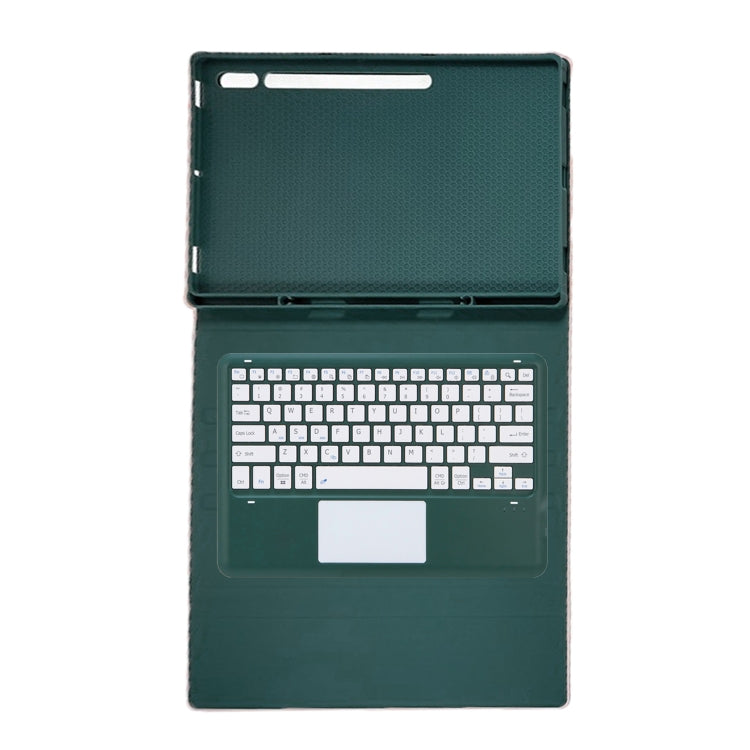 For Samsung Galaxy Tab S10 Ultra A910B-A Touch Pad Detachable Bluetooth Keyboard Leather Tablet Case(Dark Green)