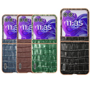 For Motorola Razr 50 ABEEL Electroplating Frame Crocodile Texture Genuine Leather Phone Case(Black)