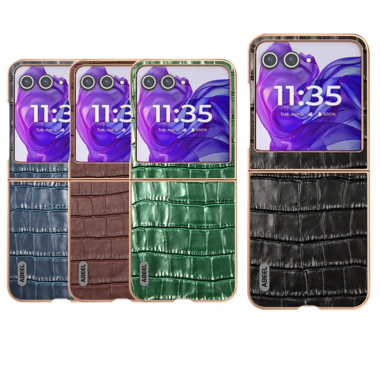 For Motorola Razr 50 ABEEL Electroplating Frame Crocodile Texture Genuine Leather Phone Case(Black)