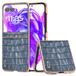 For Motorola Razr 50 ABEEL Electroplating Frame Crocodile Texture Genuine Leather Phone Case(Blue) - Motorola Cases by PMC TechLife | Online Shopping South Africa | PMC TechLife | Buy Now Pay Later Mobicred