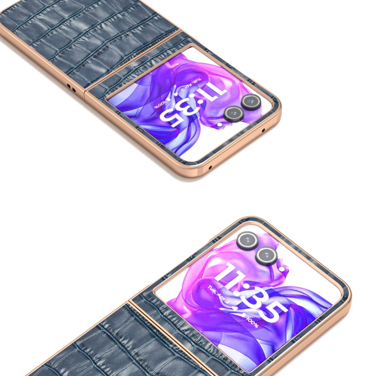 For Motorola Razr 50 ABEEL Electroplating Frame Crocodile Texture Genuine Leather Phone Case(Blue)