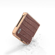 For Motorola Razr 50 ABEEL Electroplating Frame Crocodile Texture Genuine Leather Phone Case(Brown)