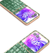 For Motorola Razr 50 ABEEL Electroplating Frame Crocodile Texture Genuine Leather Phone Case(Green)