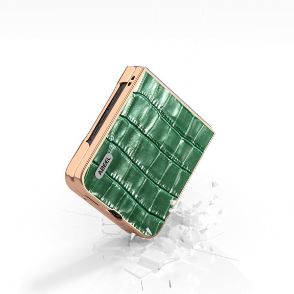 For Motorola Razr 50 ABEEL Electroplating Frame Crocodile Texture Genuine Leather Phone Case(Green)
