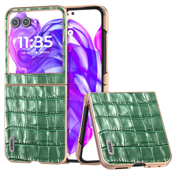 For Motorola Razr 50 ABEEL Electroplating Frame Crocodile Texture Genuine Leather Phone Case(Green)