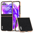 For Motorola Razr 50 ABEEL Electroplating Frame Cross Texture Genuine Leather Phone Case(Black) - Motorola Cases by PMC TechLife | Online Shopping South Africa | PMC TechLife | Buy Now Pay Later Mobicred
