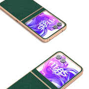 For Motorola Razr 50 ABEEL Electroplating Frame Cross Texture Genuine Leather Phone Case(Green)
