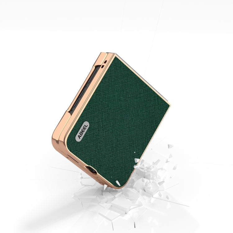 For Motorola Razr 50 ABEEL Electroplating Frame Cross Texture Genuine Leather Phone Case(Green)