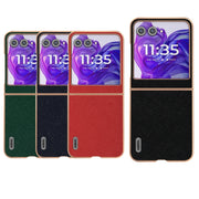 For Motorola Razr 50 ABEEL Electroplating Frame Cross Texture Genuine Leather Phone Case(Green)